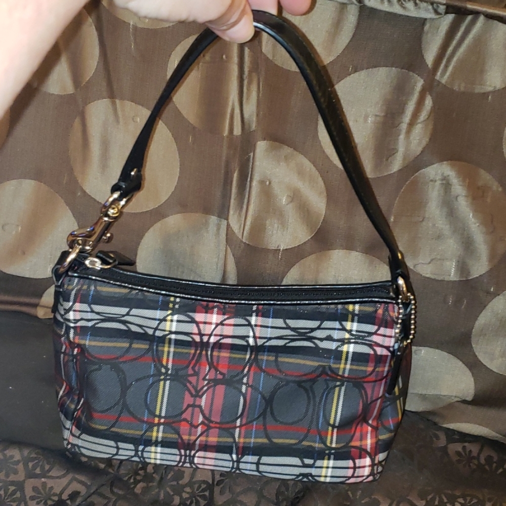 COACH black and red tartan holiday handbag